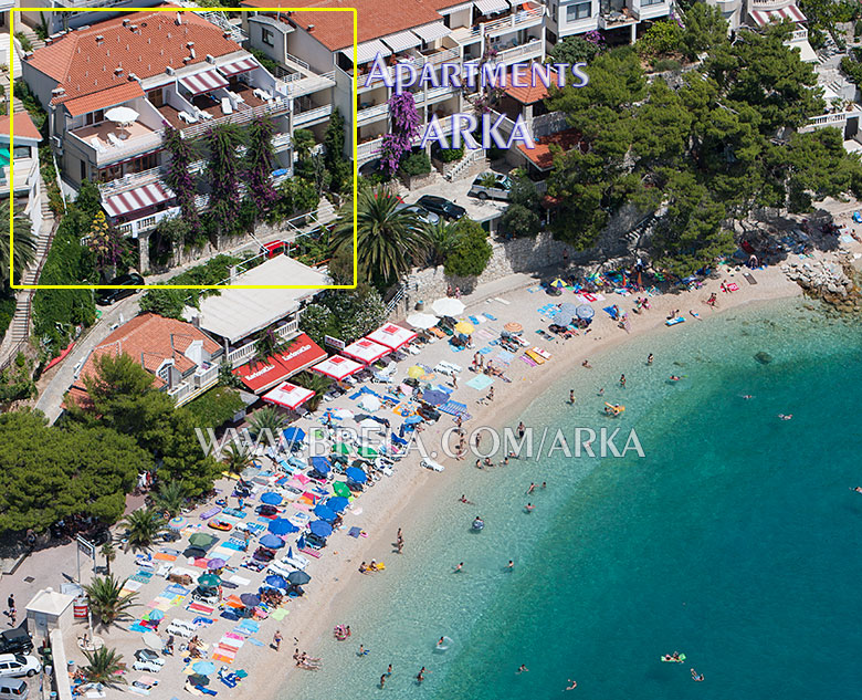 position of apartment ARKA in Brela Soline - aerial view