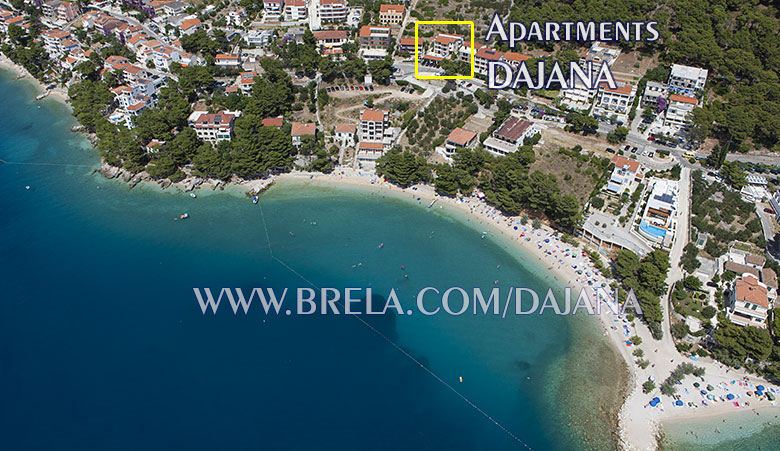 Aerial view and position on apartments Brela Soline - Croatia, Kroatien