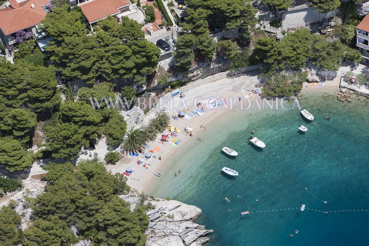 Beach Podrae, Brela, aerial view