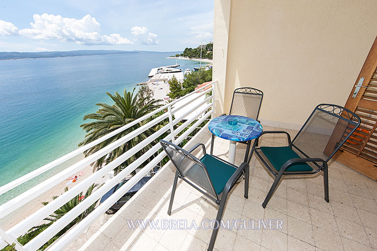balcony with sea view, overlooking the central beach
