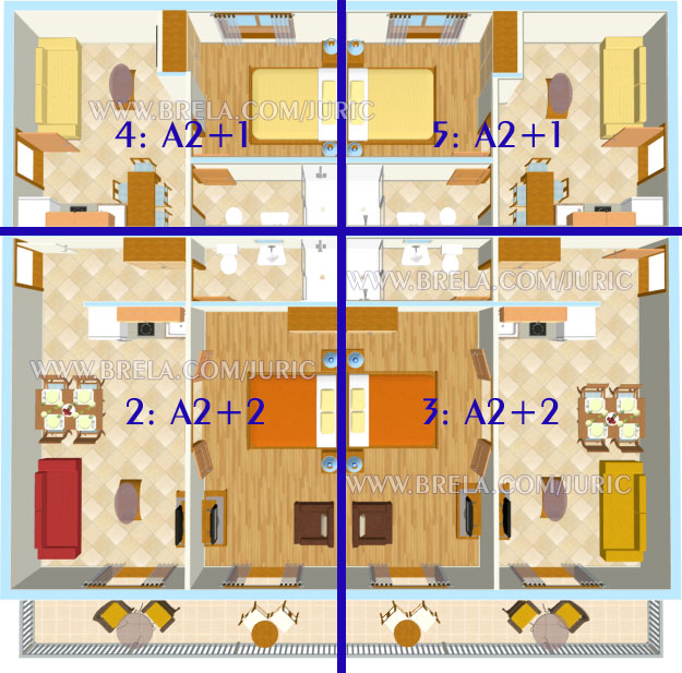 second floor - 4 apartments positions