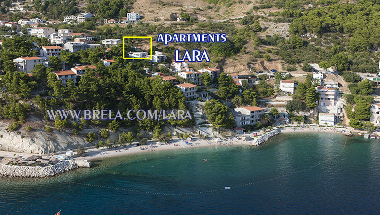 position of apartments Lara in Brela Stomarica