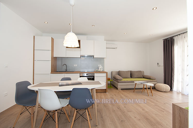 apartments Mili, Brela - dining room, kitchen, living room