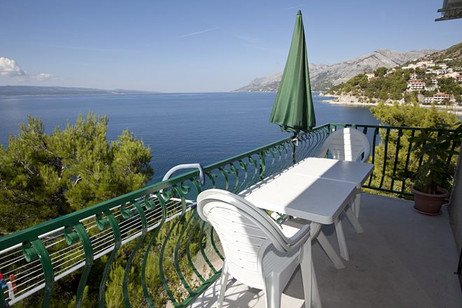 beautiful view on adriatic sea, islands Bra and Hvar, mountain Biokovo, balcony in Brela