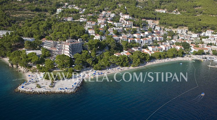 central beach in Brela soline viewed from air